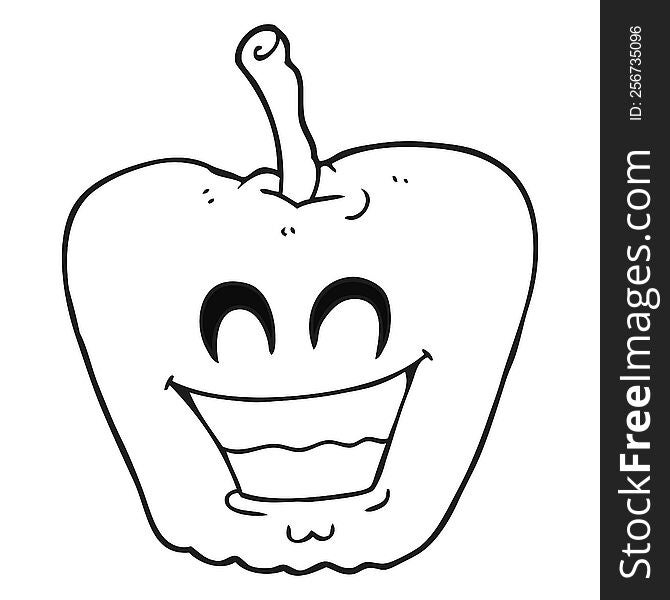 Black And White Cartoon Grinning Apple