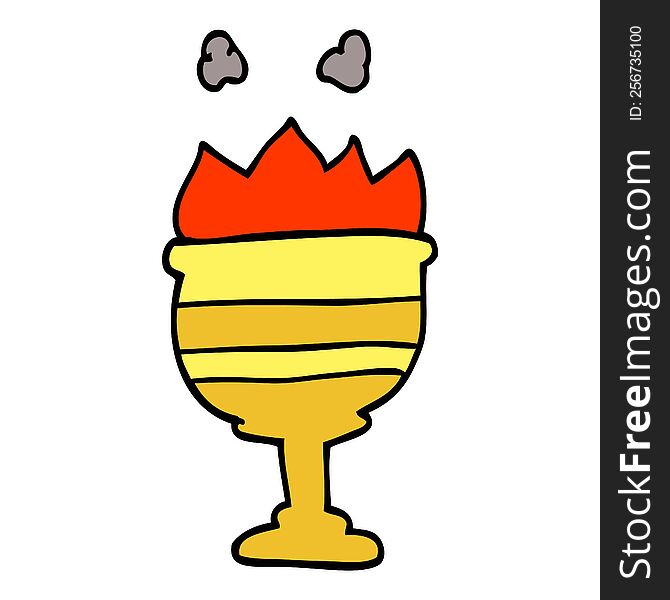 cartoon doodle flaming golden cup