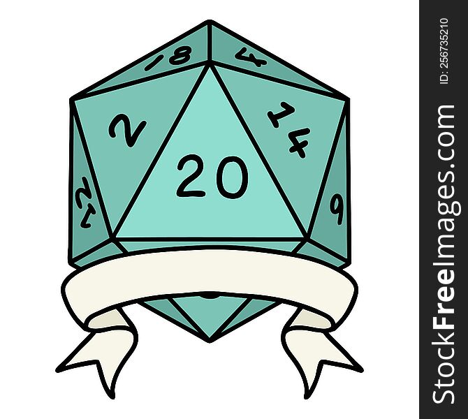 Retro Tattoo Style natural 20 critical hit D20 dice roll. Retro Tattoo Style natural 20 critical hit D20 dice roll