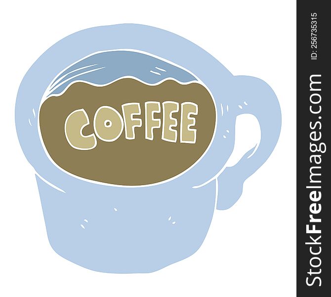 Flat Color Illustration Of A Cartoon Coffee Mug