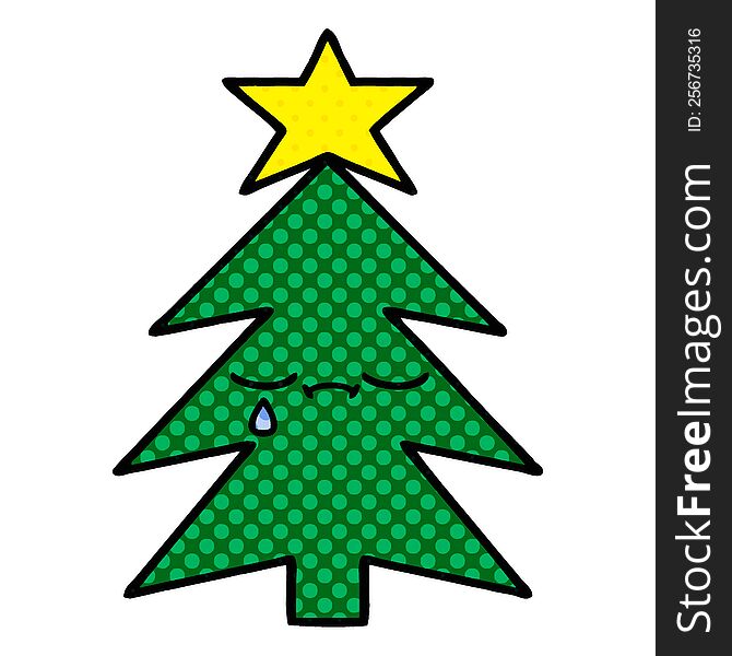 comic book style cartoon of a christmas tree