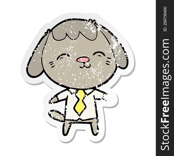 Distressed Sticker Of A Happy Cartoon Office Worker Dog