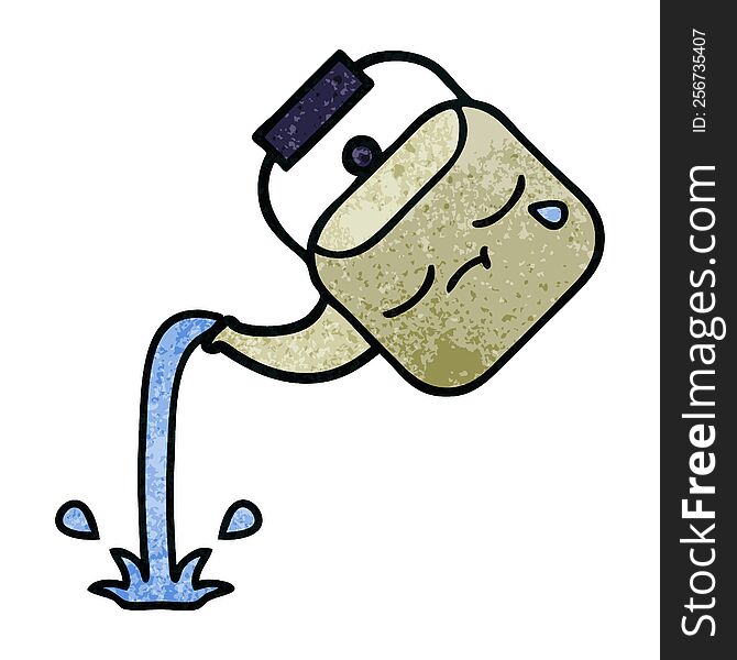 retro grunge texture cartoon of a pouring kettle
