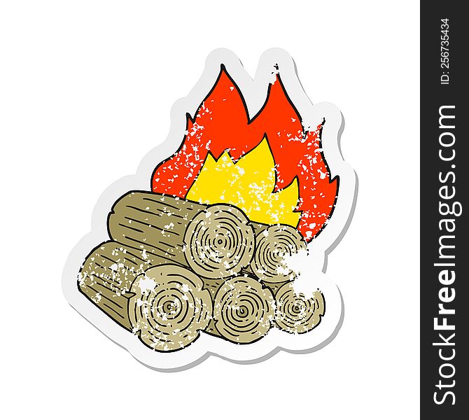 retro distressed sticker of a cartoon burning logs