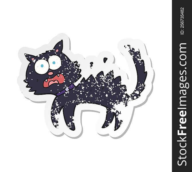 retro distressed sticker of a cartoon scared black cat