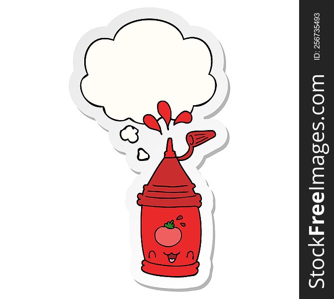 cartoon ketchup bottle with thought bubble as a printed sticker