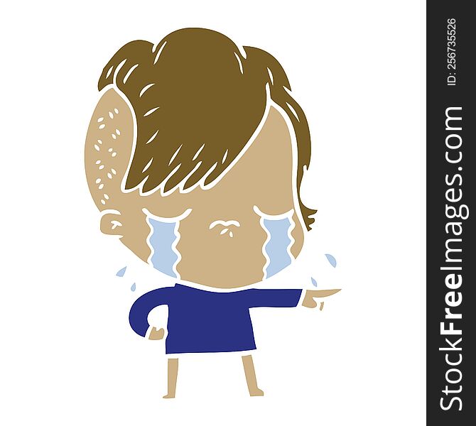 flat color style cartoon crying girl accusing