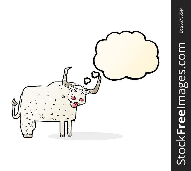 Cartoon Hairy Cow With Thought Bubble