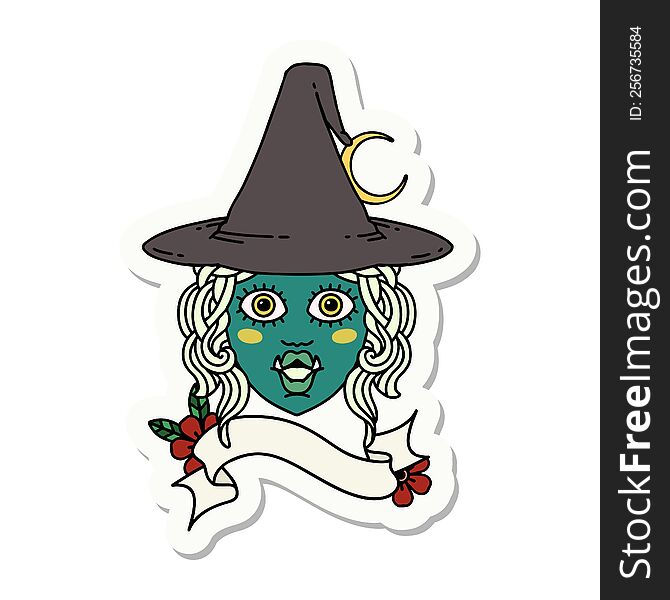 sticker of a half orc witch character face. sticker of a half orc witch character face