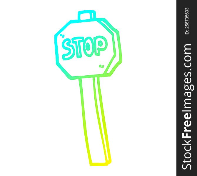 Cold Gradient Line Drawing Cartoon Stop Sign