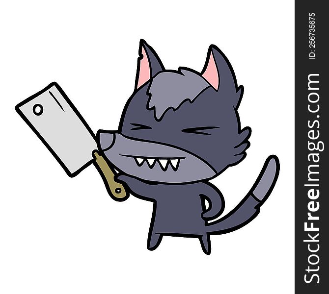 angry wolf cartoon with cleaver. angry wolf cartoon with cleaver