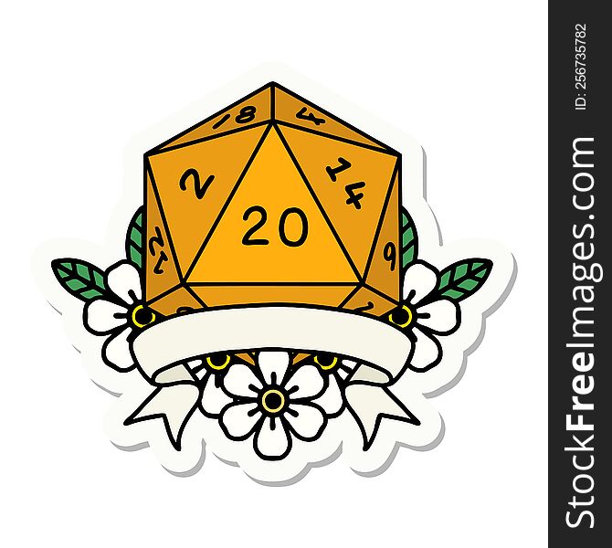 natural 20 critical hit D20 dice roll sticker