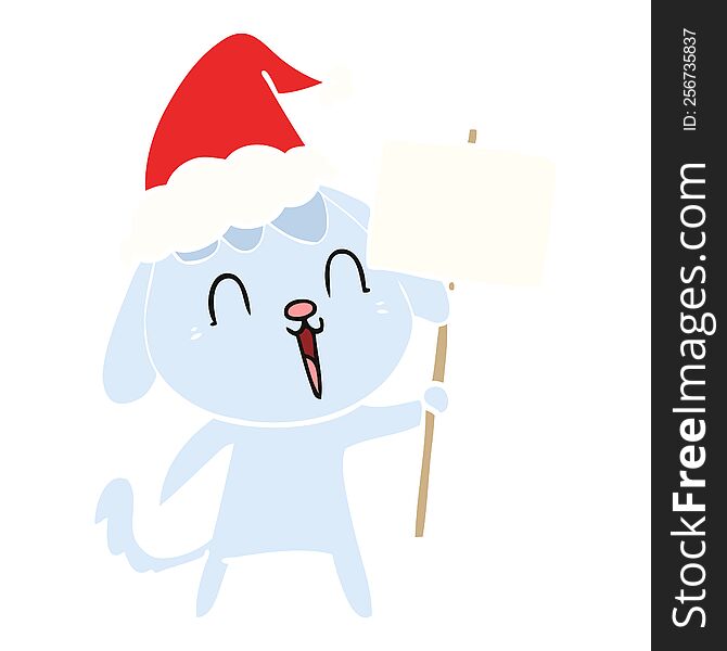 Cute Flat Color Illustration Of A Dog Wearing Santa Hat