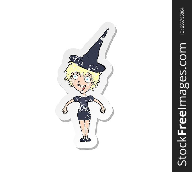 Retro Distressed Sticker Of A Cartoon Halloween Witch