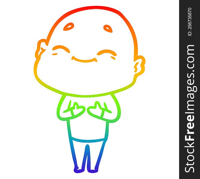 rainbow gradient line drawing of a happy cartoon bald man