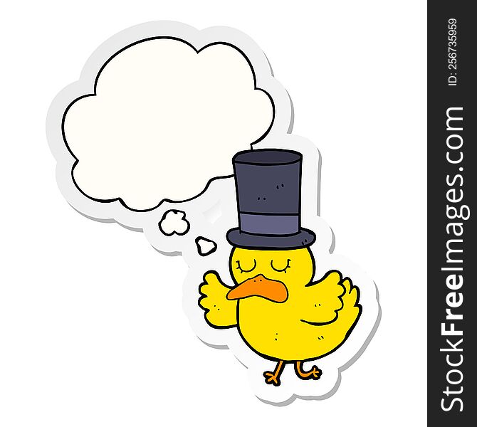 cartoon duck wearing top hat with thought bubble as a printed sticker