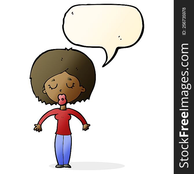 Cartoon Woman With Closed Eyes With Speech Bubble