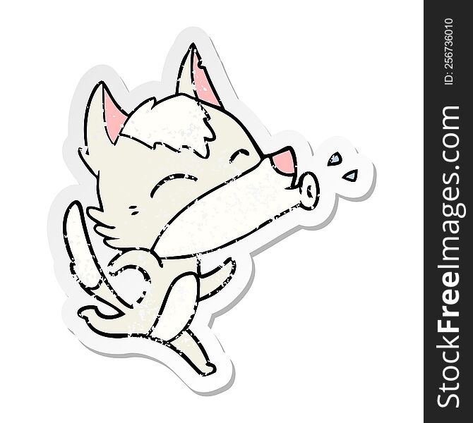 distressed sticker of a howling wolf cartoon