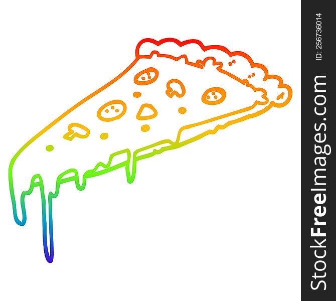 Rainbow Gradient Line Drawing Cartoon Pizza Slice