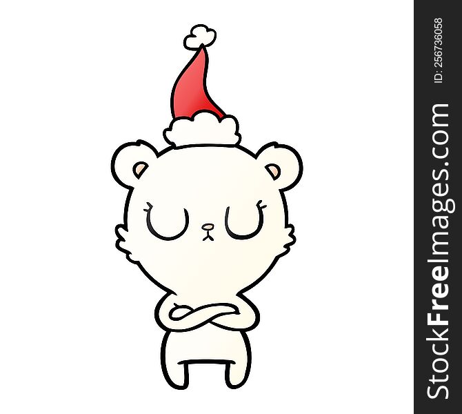 Peaceful Gradient Cartoon Of A Polar Bear Wearing Santa Hat