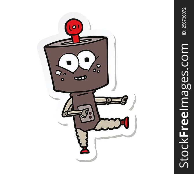 Sticker Of A Happy Cartoon Robot Dancing