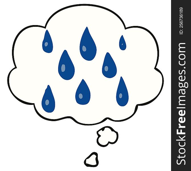 Cartoon Raindrops And Thought Bubble