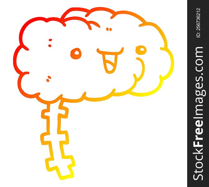 warm gradient line drawing of a happy cartoon brain