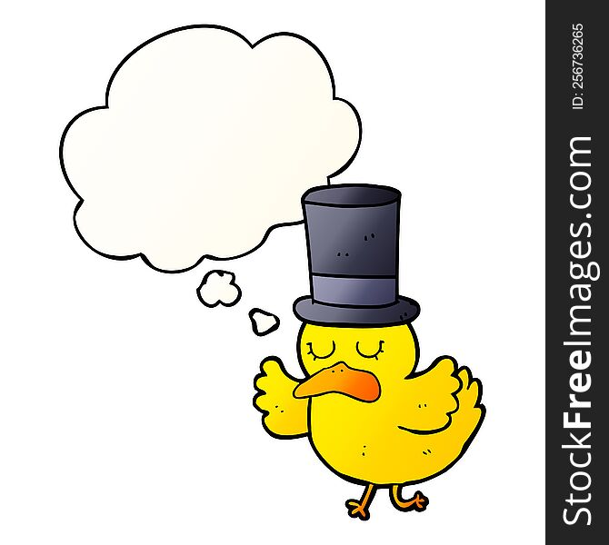 cartoon duck wearing top hat and thought bubble in smooth gradient style