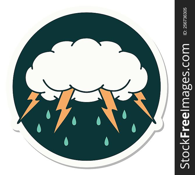 Tattoo Style Sticker Of A Storm Cloud