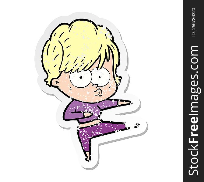 Distressed Sticker Of A Cartoon Woman