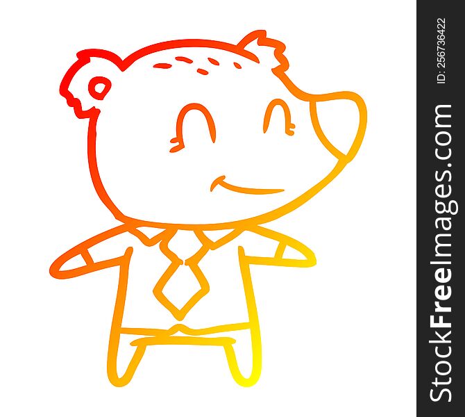 warm gradient line drawing of a cartoon bear in shirt and tie