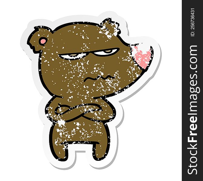 Distressed Sticker Of A Annoyed Bear Cartoon