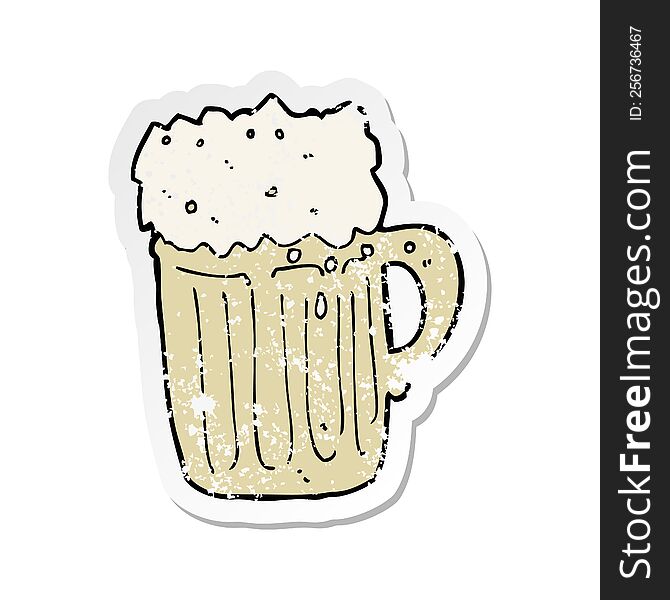 retro distressed sticker of a cartoon mug of beer