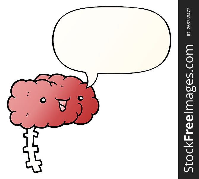 happy cartoon brain with speech bubble in smooth gradient style