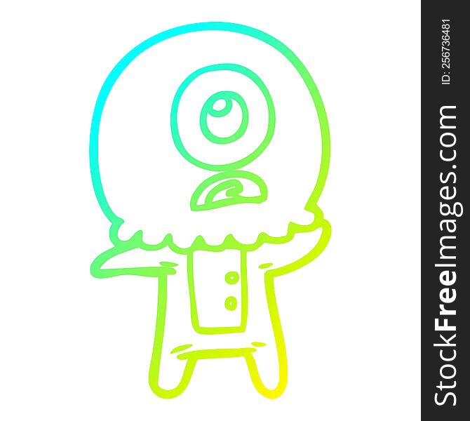 Cold Gradient Line Drawing Cartoon Cyclops Alien Spaceman
