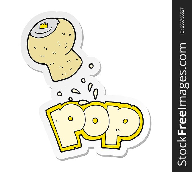 sticker of a cartoon champagne cork popping