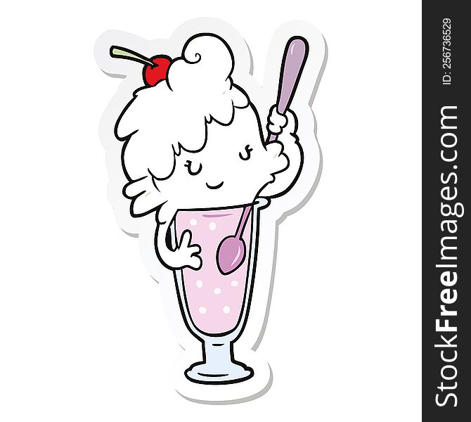 sticker of a cartoon ice cream soda girl