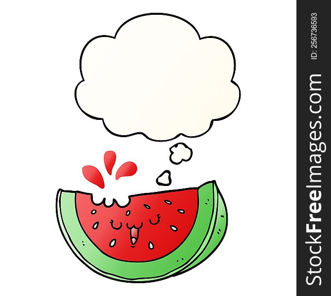 cartoon watermelon with thought bubble in smooth gradient style