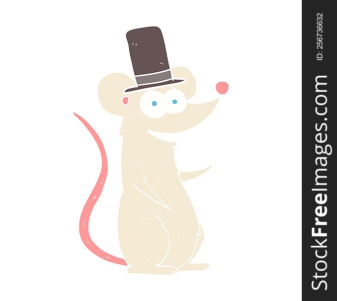 Flat Color Illustration Of A Cartoon Mouse In Top Hat