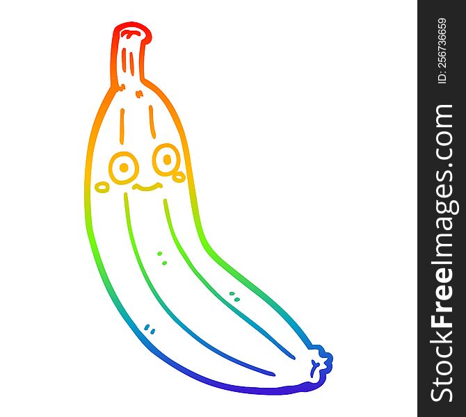 rainbow gradient line drawing of a cartoon banana