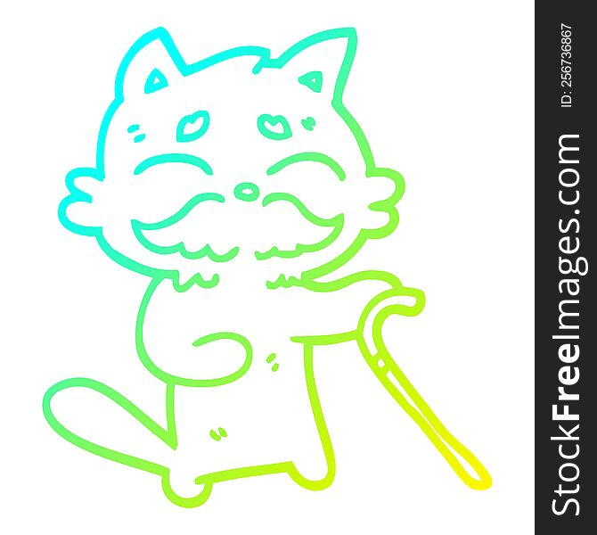 Cold Gradient Line Drawing Cartoon Old Cat