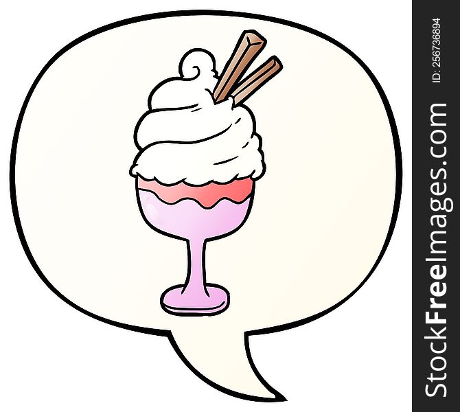cartoon ice cream dessert with speech bubble in smooth gradient style