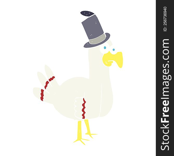Flat Color Illustration Of A Cartoon Bird Wearing Top Hat