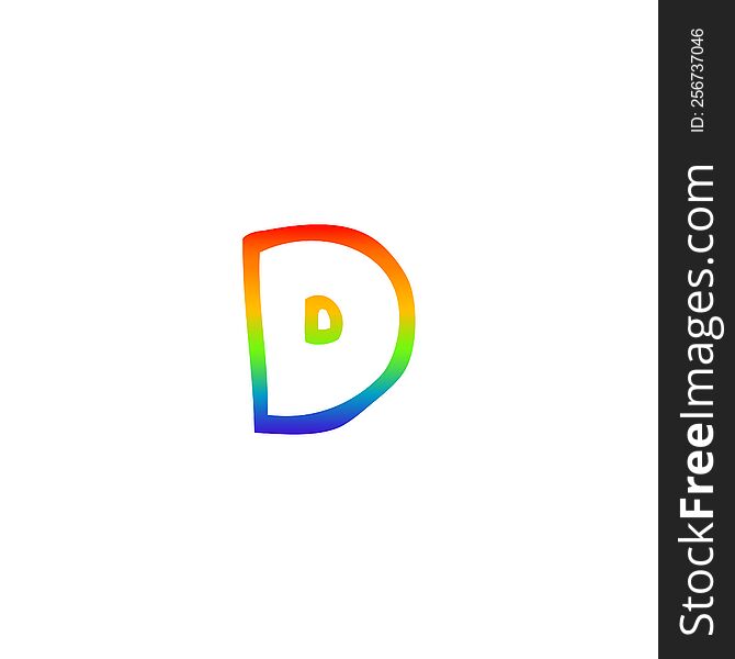 Rainbow Gradient Line Drawing Cartoon Letter D