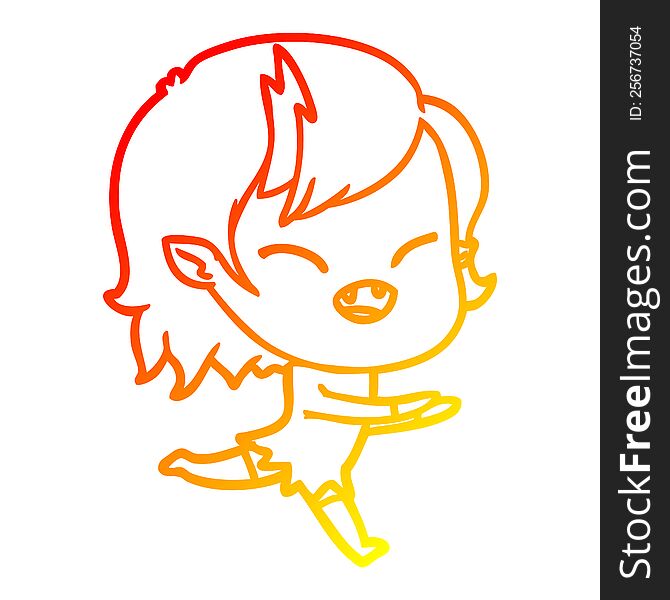 Warm Gradient Line Drawing Cartoon Laughing Vampire Girl Running
