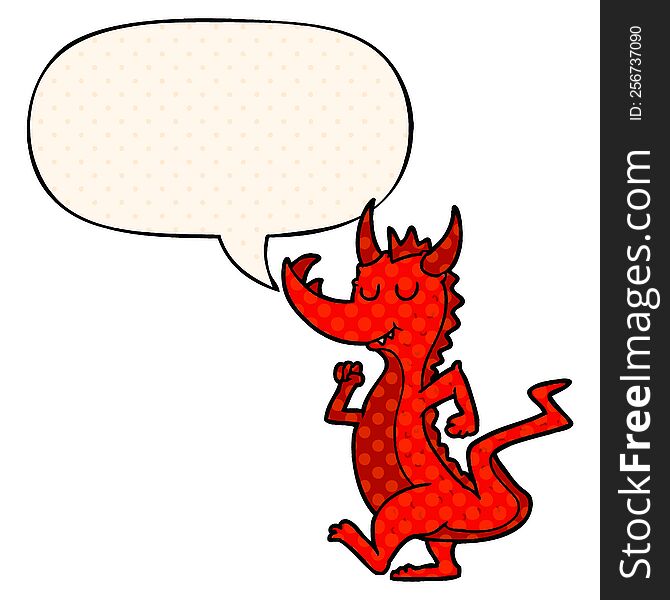 cartoon cute dragon with speech bubble in comic book style