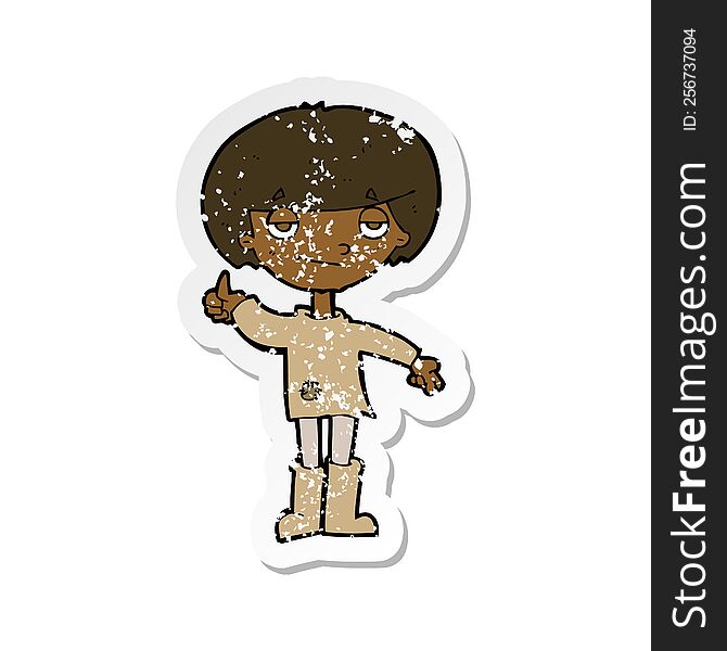 retro distressed sticker of a cartoon boy in poor clothing giving thumbs up symbol
