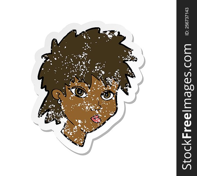 Retro Distressed Sticker Of A Cartoon Curious Girl