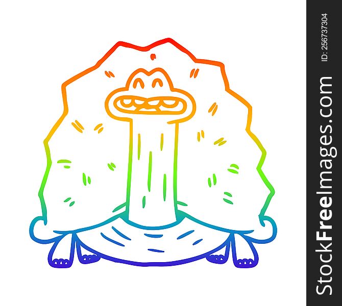 rainbow gradient line drawing of a funny cartoon turtle
