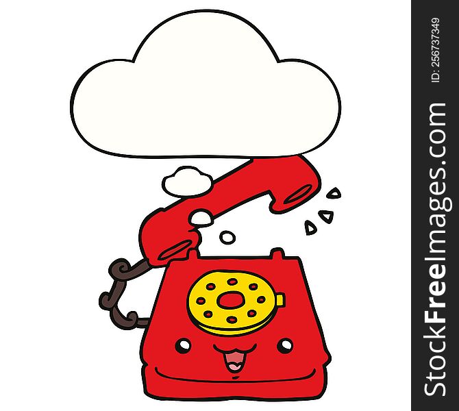 cute cartoon telephone with thought bubble. cute cartoon telephone with thought bubble